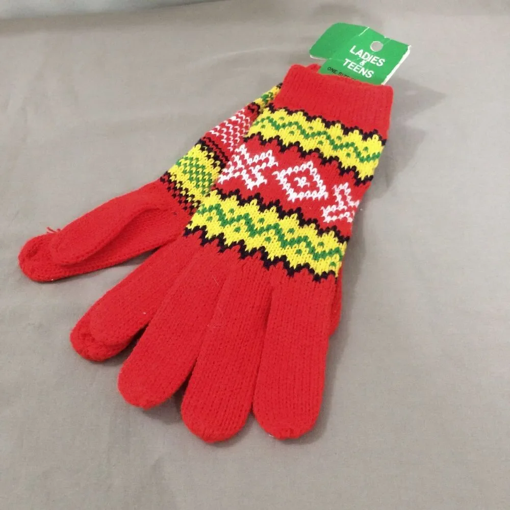 NOS Vintage 80s Kmart NWT Fair Isle Knit Gloves Ladies One Size Acrylic Winter